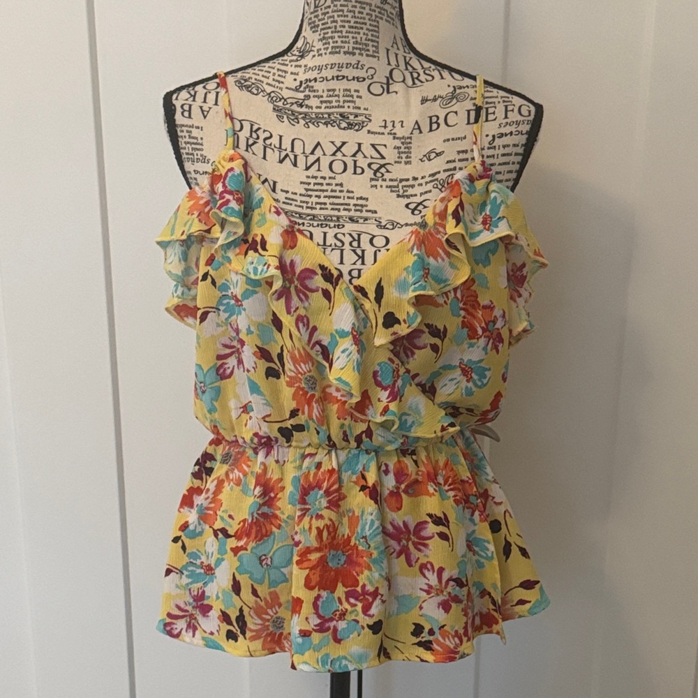 Lily White Yellow Floral Ruffle Peplum Cami
